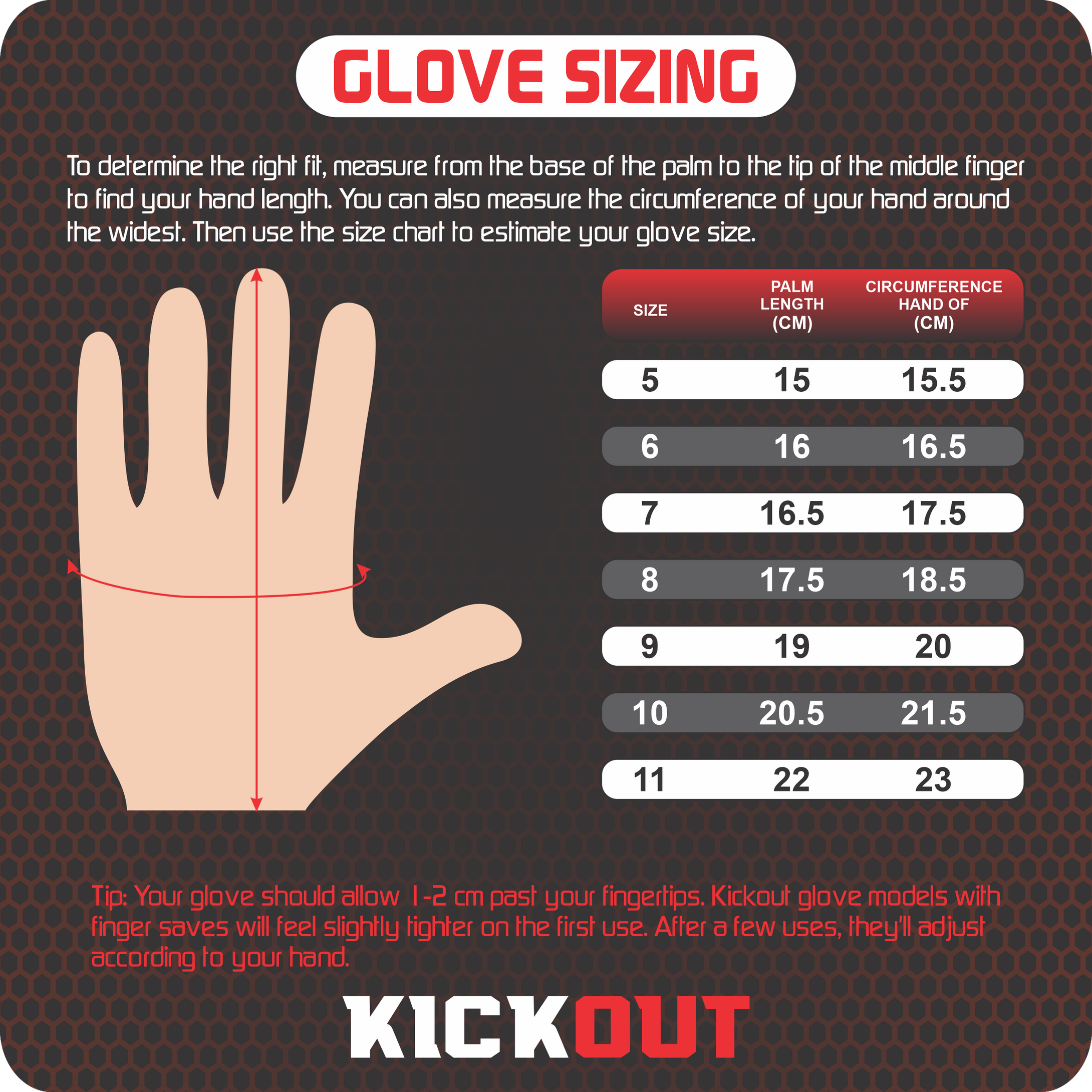Mens goalkeeper clearance gloves size guide